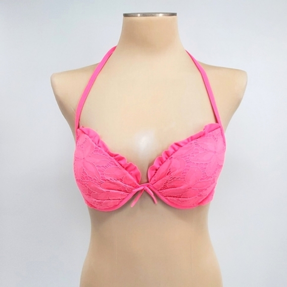 Victoria Secret Pink Lace Swim Bikini Padded Top Sz. 34D - Picture 1 of 8